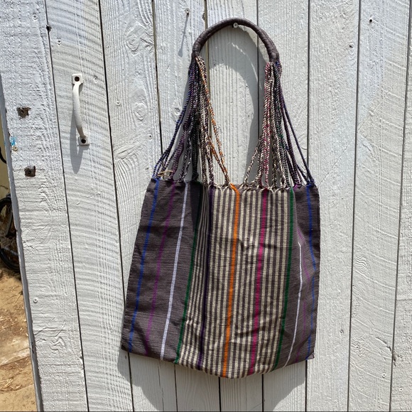 Handmade Luz Cotton Las Rayas Striped Tote Bag - Picture 2 of 6
